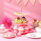 2 Pack Scalloped Cupcake Stand Dessert Plates Plastic Square Tiered Serving Stand Display Tower for Wedding, alternate view 4