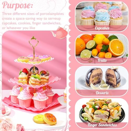 2 Pack Scalloped Cupcake Stand Dessert Plates Plastic Square Tiered Serving Stand Display Tower for Wedding, alternate view 5