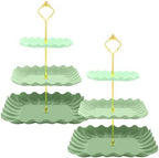 2 Pack Scalloped Cupcake Stand Dessert Plates Plastic Square Tiered Serving Stand Display Tower for Wedding