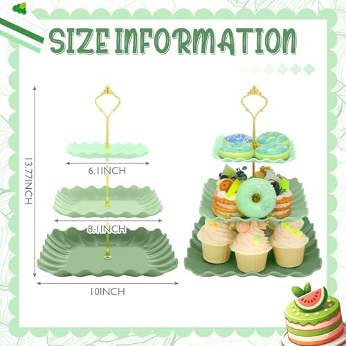 2 Pack Scalloped Cupcake Stand Dessert Plates Plastic Square Tiered Serving Stand Display Tower for Wedding, alternate view 3