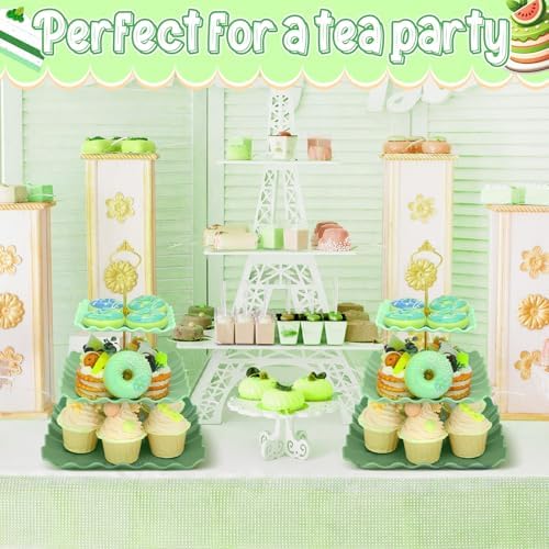 2 Pack Scalloped Cupcake Stand Dessert Plates Plastic Square Tiered Serving Stand Display Tower for Wedding, alternate view 4