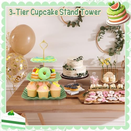 2 Pack Scalloped Cupcake Stand Dessert Plates Plastic Square Tiered Serving Stand Display Tower for Wedding, alternate view 5