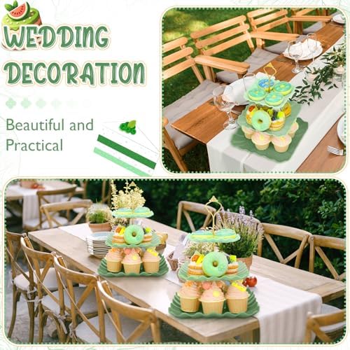 2 Pack Scalloped Cupcake Stand Dessert Plates Plastic Square Tiered Serving Stand Display Tower for Wedding, alternate view 6