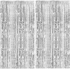 2 Pack Silver Backdrop Curtain Party Decorations Foil Fringe Backdrop Silver Tinsel Streamers Birthday