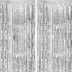 2 Pack Silver Foil Curtain Party Streamers Metallic Tinsel Foil Fringe Photo Booth Backdrop for Birthday Wedding