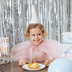 2 Pack Silver Foil Curtain Party Streamers Metallic Tinsel Foil Fringe Photo Booth Backdrop for Birthday Wedding, alternate