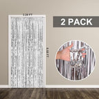 2 Pack Silver Foil Curtain Party Streamers Metallic Tinsel Foil Fringe Photo Booth Backdrop for Birthday Wedding, alternate