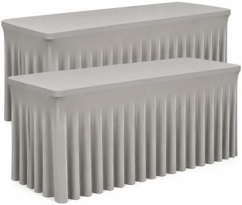 2 Pack Silver Spandex Table Covers 6 Foot Fitted Stretchy in Silver