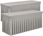 2 Pack Silver Spandex Table Covers 6 Foot Fitted Stretchy in Silver