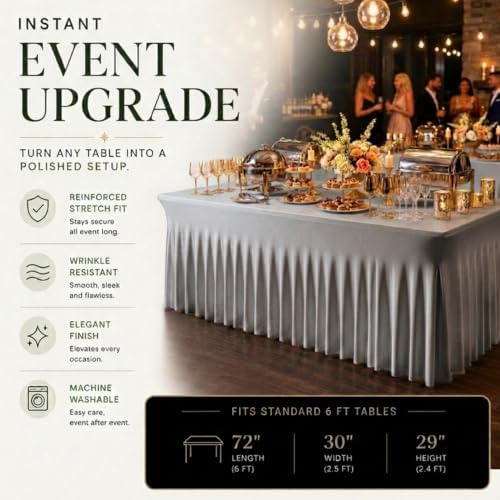 2 Pack Silver Spandex Table Covers 6 Foot Fitted Stretchy in Silver, alternate view 2