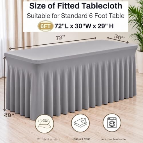 2 Pack Silver Spandex Table Covers 6 Foot Fitted Stretchy in Silver, alternate view 6