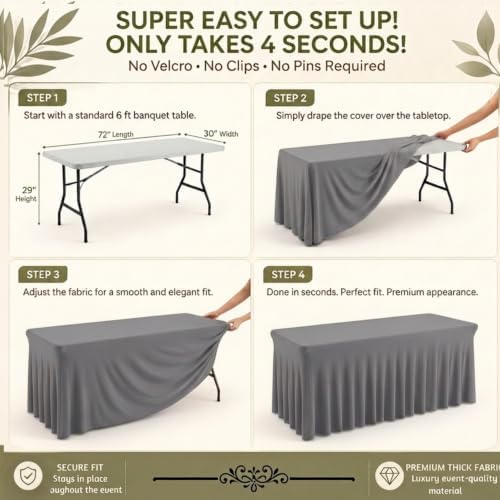 2 Pack Silver Spandex Table Covers 6 Foot Fitted Stretchy in Silver, alternate view 7