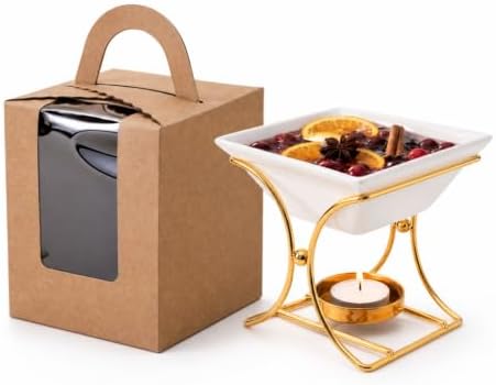 2 Pack Simmer Pot Ceramic Bowl with Gold Metal Stand