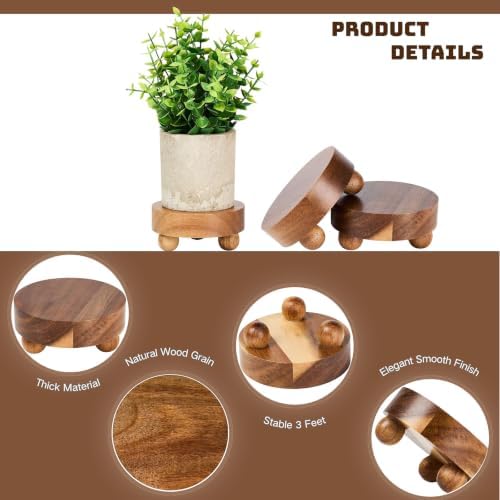 2 Pack Small Acacia Wood Riser for Decor, 4-Inch Pedestal Stands in Acacia, alternate view 3