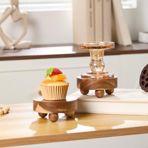 2 Pack Small Acacia Wood Riser for Decor, 4-Inch Pedestal Stands in Acacia, alternate view 5