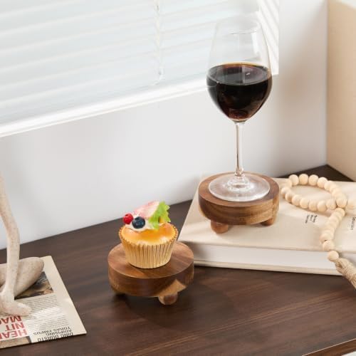 2 Pack Small Acacia Wood Riser for Decor, 4-Inch Pedestal Stands in Acacia, alternate view 6