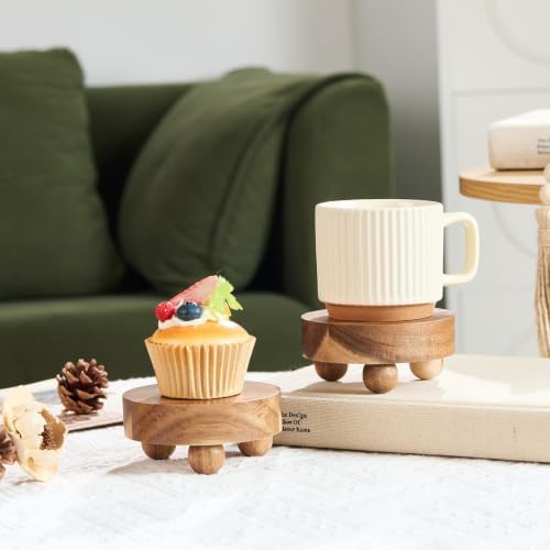 2 Pack Small Acacia Wood Riser for Decor, 4-Inch Pedestal Stands in Acacia, alternate view 7