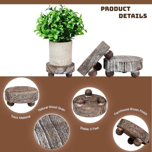 2 Pack Small Brown Wood Riser for Decor, 4-Inch Pedestal Stands in Brown, alternate view 3