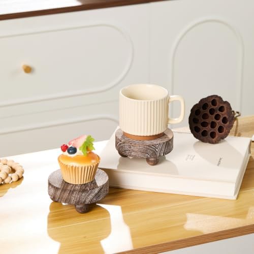 2 Pack Small Brown Wood Riser for Decor, 4-Inch Pedestal Stands in Brown, alternate view 6
