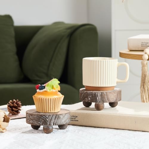 2 Pack Small Brown Wood Riser for Decor, 4-Inch Pedestal Stands in Brown, alternate view 7