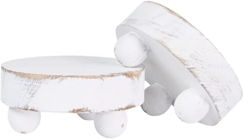 2 Pack Small White Wood Riser for Decor, 4-Inch Pedestal Stands in White