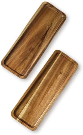 2 Pack Small Wooden Platters Rectangle Serving Trays Acacia Serving Platter Home Decor Serving Cheese Board for