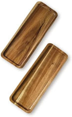 2 Pack Small Wooden Platters Rectangle Serving Trays Acacia Serving Platter Home Decor Serving Cheese Board for