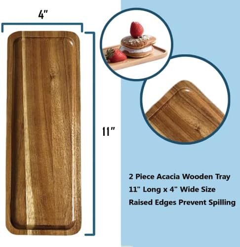 2 Pack Small Wooden Platters Rectangle Serving Trays Acacia Serving Platter Home Decor Serving Cheese Board for, alternate