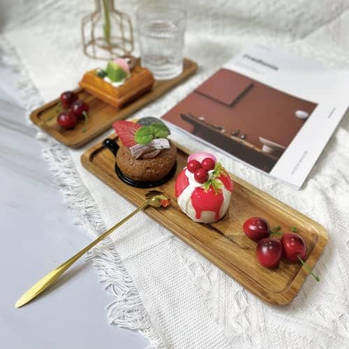 2 Pack Small Wooden Platters Rectangle Serving Trays Acacia Serving Platter Home Decor Serving Cheese Board for, alternate