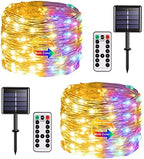 2 Pack Solar Christmas Lights Outdoor Waterproof, 100 LED 33ft Warm White and Multicolor Color Changing Solar