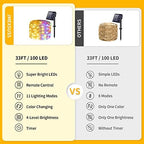 2 Pack Solar Christmas Lights Outdoor Waterproof, 100 LED 33ft Warm White and Multicolor Color Changing Solar, alternate view