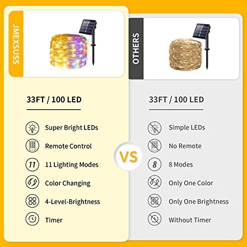 2 Pack Solar Christmas Lights Outdoor Waterproof, 100 LED 33ft Warm White and Multicolor Color Changing Solar, alternate view