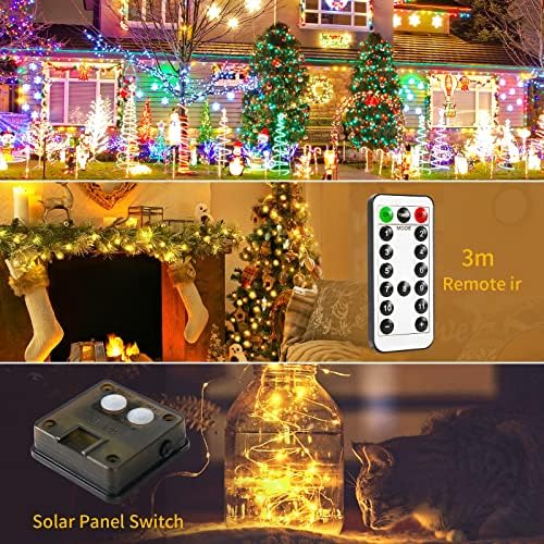 2 Pack Solar Christmas Lights Outdoor Waterproof, 100 LED 33ft Warm White and Multicolor Color Changing Solar, alternate view