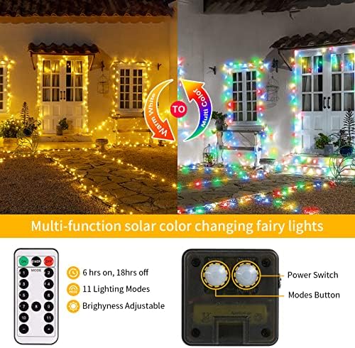 2 Pack Solar Christmas Lights Outdoor Waterproof, 100 LED 33ft Warm White and Multicolor Color Changing Solar, alternate view