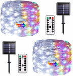 2 Pack Solar Christmas Lights Outdoor Waterproof, 100 LED 33ft White and Multicolor Color Changing Solar Fairy