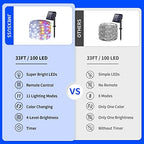 2 Pack Solar Christmas Lights Outdoor Waterproof, 100 LED 33ft White and Multicolor Color Changing Solar Fairy, alternate