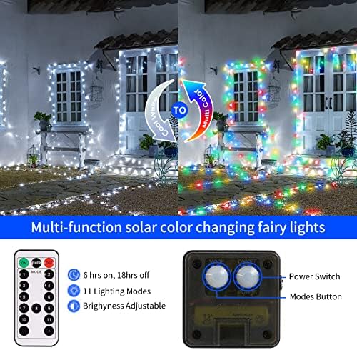 2 Pack Solar Christmas Lights Outdoor Waterproof, 100 LED 33ft White and Multicolor Color Changing Solar Fairy, alternate