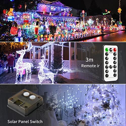 2 Pack Solar Christmas Lights Outdoor Waterproof, 100 LED 33ft White and Multicolor Color Changing Solar Fairy, alternate
