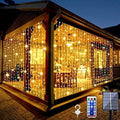 2 Pack Solar Curtain Lights Outdoor Garden Fairy String Lights 300 LED 8 Modes Remote Control Waterproof Solar