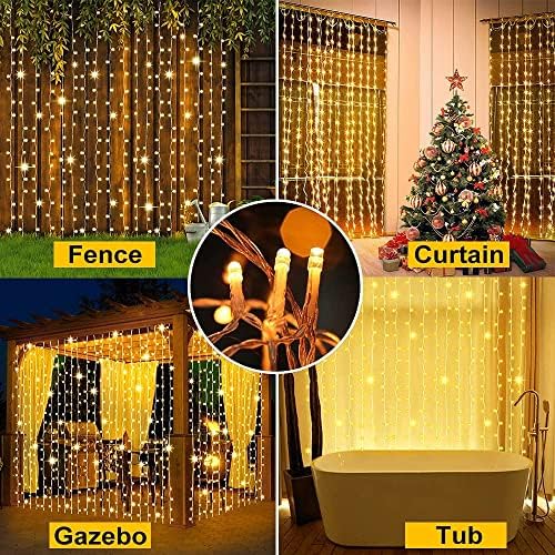 2 Pack Solar Curtain Lights Outdoor Garden Fairy String Lights 300 LED 8 Modes Remote Control Waterproof Solar, alternate