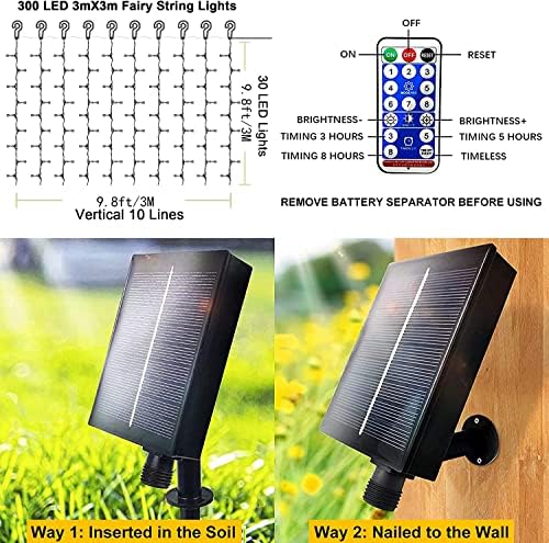 2 Pack Solar Curtain Lights Outdoor Garden Fairy String Lights 300 LED 8 Modes Remote Control Waterproof Solar, alternate