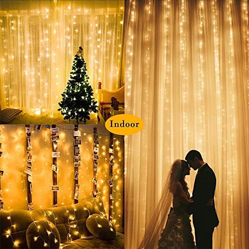 2 Pack Solar Curtain Lights Outdoor Garden Fairy String Lights 300 LED 8 Modes Remote Control Waterproof Solar, alternate