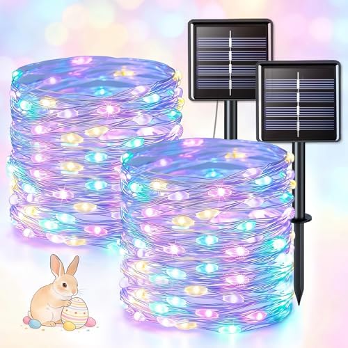 2 Pack Solar Fairy Lights, 100 LED 33FT Easter Lights, Pastel