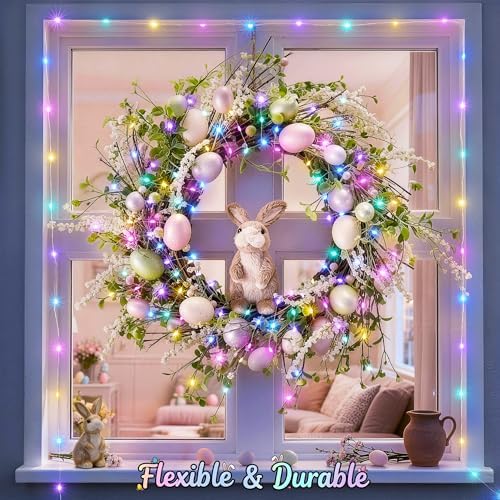 2 Pack Solar Fairy Lights, 100 LED 33FT Easter Lights, Pastel, alternate view 3