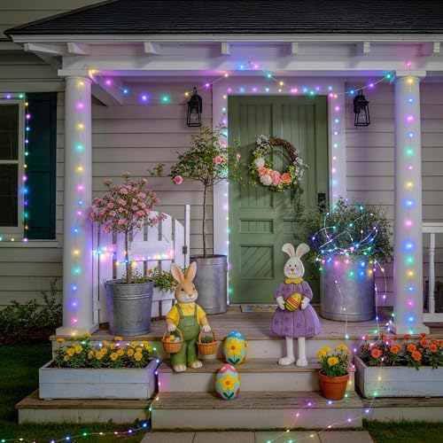 2 Pack Solar Fairy Lights, 100 LED 33FT Easter Lights, Pastel, alternate view 4