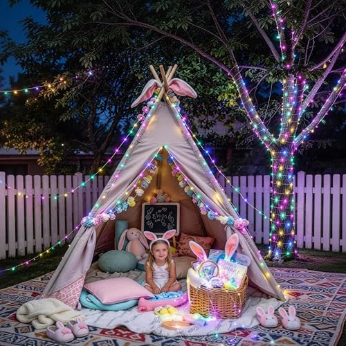 2 Pack Solar Fairy Lights, 100 LED 33FT Easter Lights, Pastel, alternate view 5