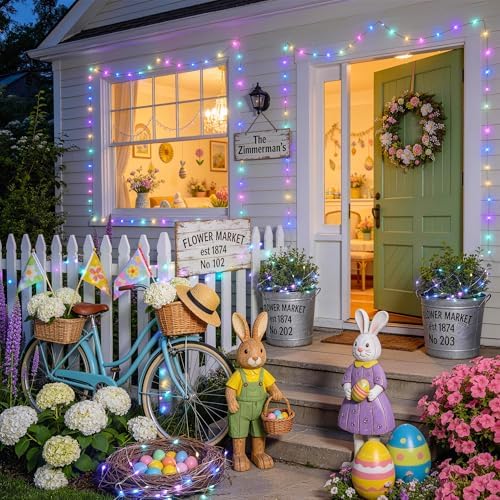 2 Pack Solar Fairy Lights, 100 LED 33FT Easter Lights, Pastel, alternate view 7