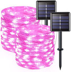2 Pack Solar Fairy Lights, 33ft 100 LED Solar String Lights, Pink in Pink
