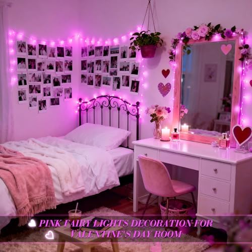 2 Pack Solar Fairy Lights, 33ft 100 LED Solar String Lights, Pink in Pink, alternate view 4