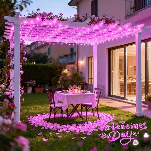 2 Pack Solar Fairy Lights, 33ft 100 LED Solar String Lights, Pink in Pink, alternate view 5